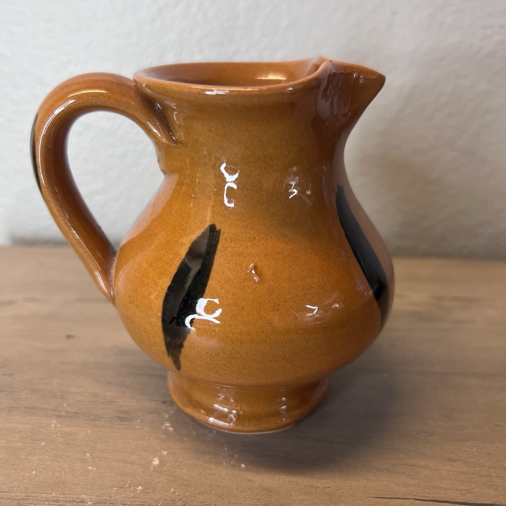 Vintage Studio Pottery Mini Pitcher Creamer Hand Made Brown Black 4" High